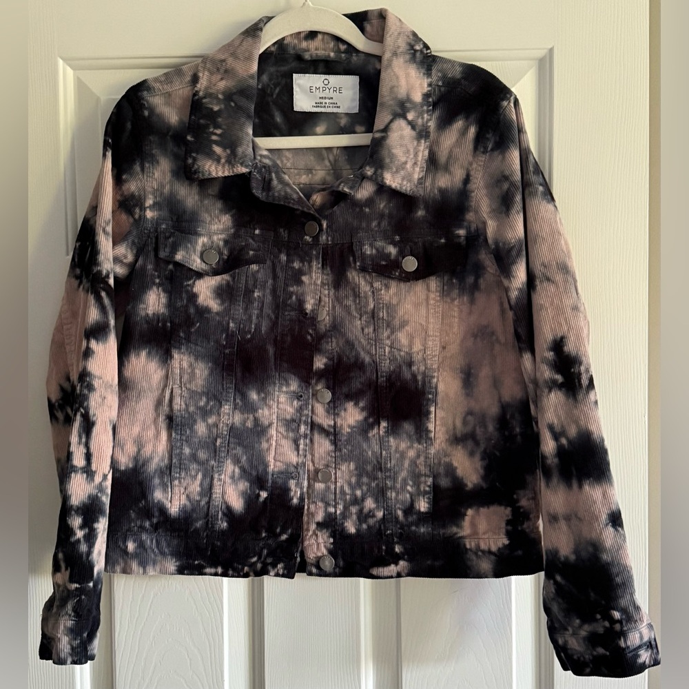 Custom Upcycled Good Energy Skeletons Dancing Tie Dyed Corduroy Jacket Size M - Picture 3 of 5
